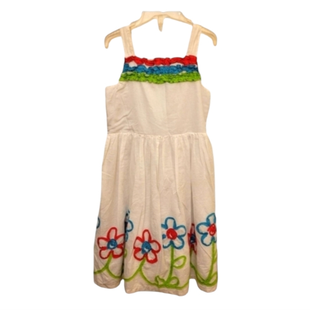Rare Editions White Red Blue Embroidered Ruffled Flower Summer Dress Size 6X